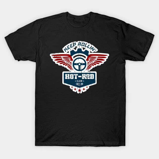 Hotrod Club badge with wings T-Shirt by CC I Design